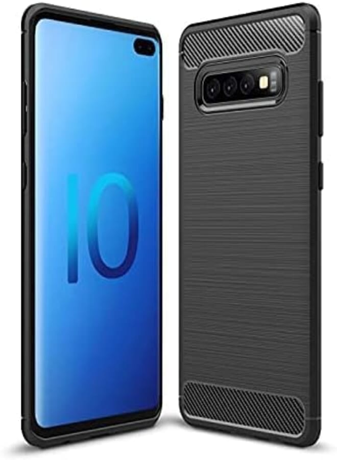 phone case compitable with Samsung galaxy S10 plus (S10+) Carbon Silicone Case Original Flexible Slim Enhanced Durable Anti-Shock Protector for Samsung galaxy S10 plus (S10+) (Black)